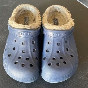 CROCS Navy Slippers with Tan Lining